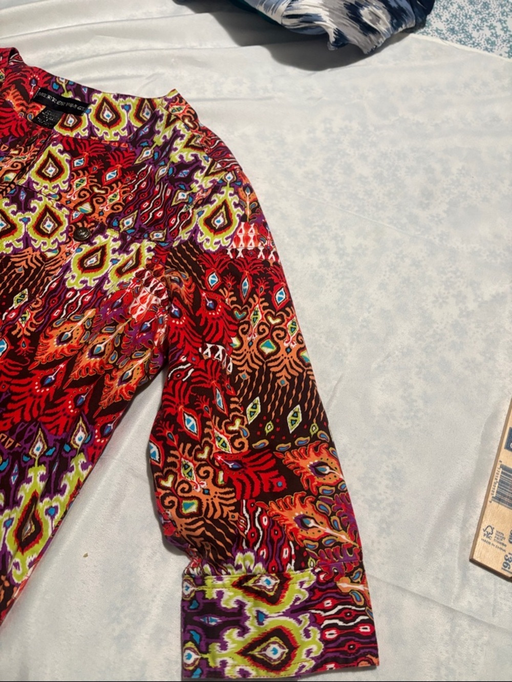Bold Red Multi-Pattern Button-Down Blouse - Picture 5 of 10